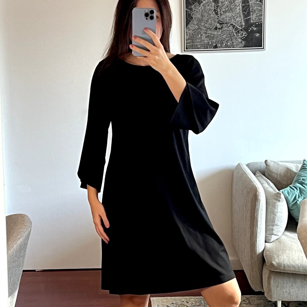 Lafayette 148 New York Layered Sleeve Shift Black Mini Dress Size S